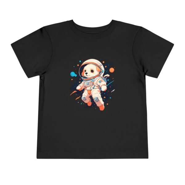 Black toddler T-shirt with astronaut dog illustration in space