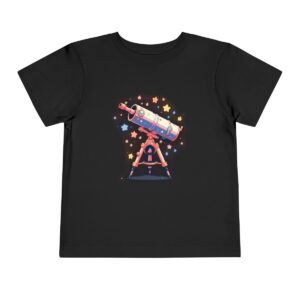 Black toddler T-shirt with a cute telescope and stars graphic