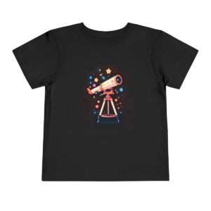 Black toddler T-shirt with a cute telescope and stars graphic