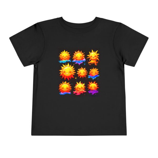 Black toddler T-shirt with multiple cute sun graphics