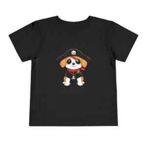 Black toddler short sleeve tee with cute pirate dog illustration