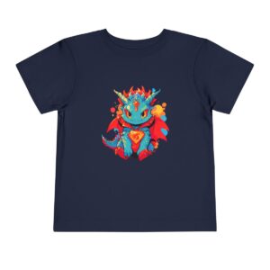 Navy toddler short sleeve tee with a cute superhero dragon character design