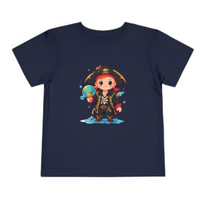 Toddler short sleeve tee with a pirate design on a navy blue background