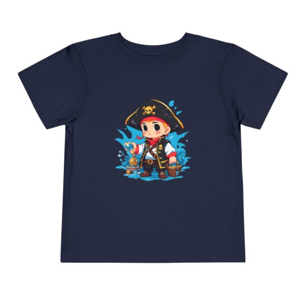 Toddler short sleeve tee with a pirate design on a navy blue background