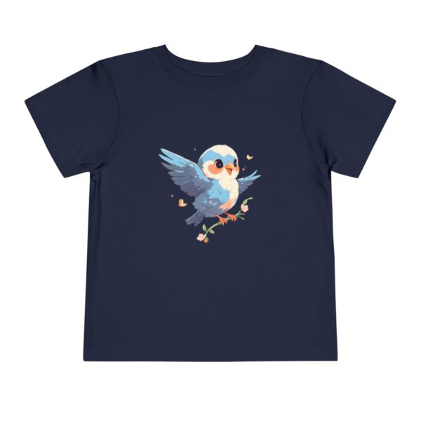 Navy blue toddler short sleeve tee with a cute baby bird illustration