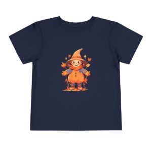 Navy blue toddler short sleeve tee with a cute scarecrow illustration