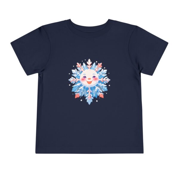 Navy blue toddler short sleeve tee with a cute snowflake illustration