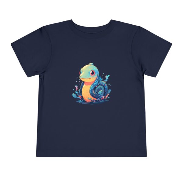 Navy blue toddler short sleeve tee with a cute happy eel illustration