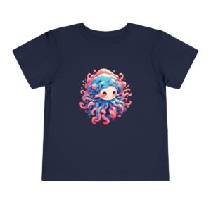 Navy blue toddler short sleeve tee with a cute anemone illustration