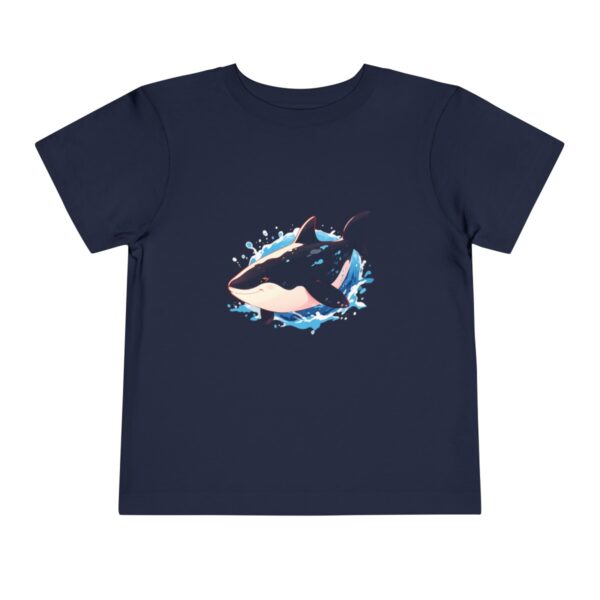 Navy blue toddler short sleeve tee with a cute orca illustration