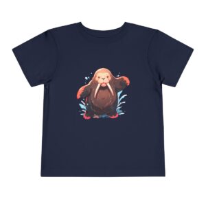 Navy blue toddler short sleeve tee with a cute walrus illustration