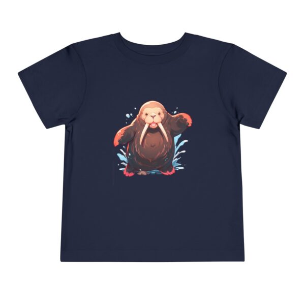 Navy blue toddler short sleeve tee with a cute walrus illustration