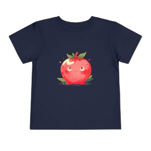 Navy toddler short sleeve tee with a cute smiling pomegranate character design