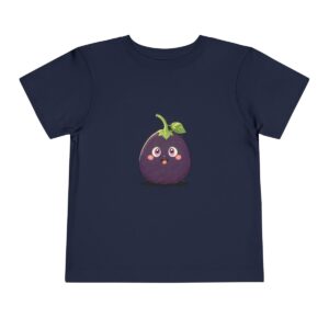 Navy toddler short sleeve tee with a cute smiling eggplant character design