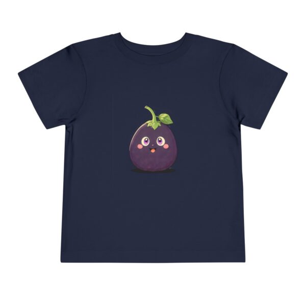 Navy toddler short sleeve tee with a cute smiling eggplant character design