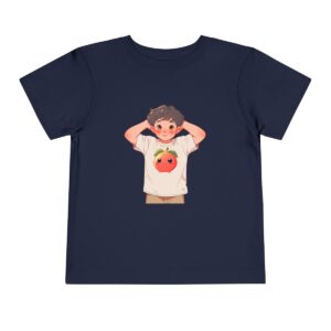 Navy toddler short sleeve tee with a cute smiling fig character design