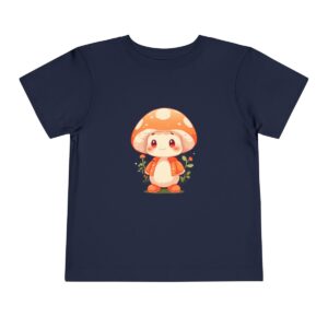 Navy toddler short sleeve tee with a cute mushroom character design