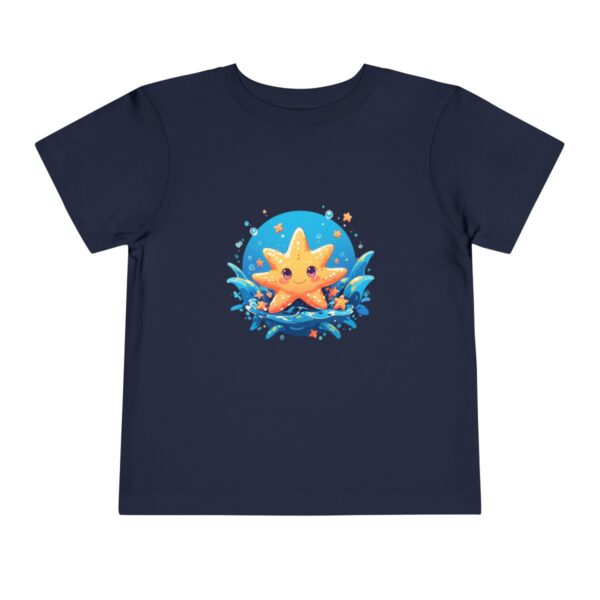 Navy toddler T-shirt with a cute starfish character and ocean theme