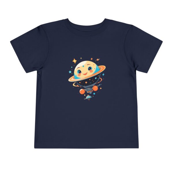 Navy toddler T-shirt with a cute planet and satellite graphic