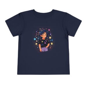 Navy toddler T-shirt with a cute girl surrounded by stars graphic