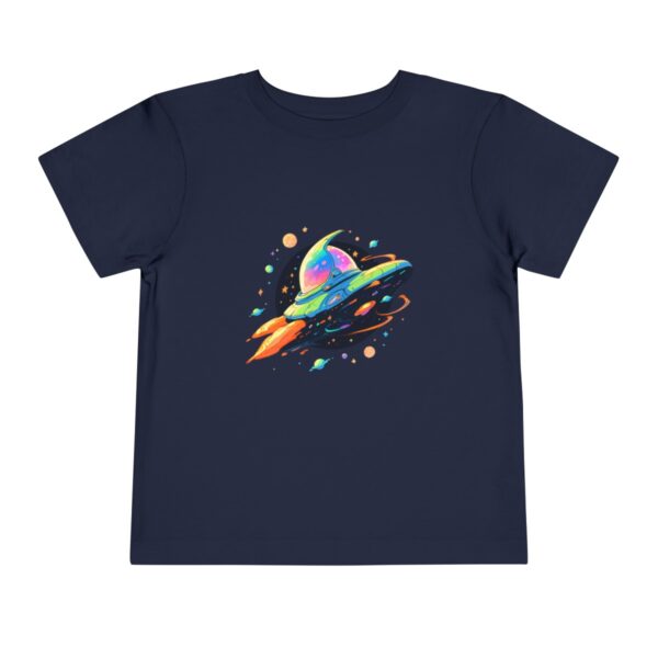 Navy toddler T-shirt with a cute spaceship graphic