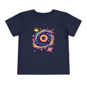 Navy toddler T-shirt with a colorful galaxy swirl graphic