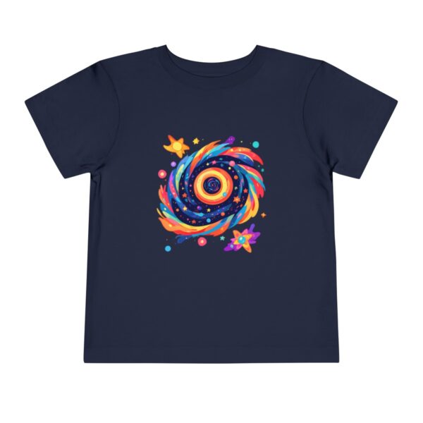 Navy toddler T-shirt with a colorful galaxy swirl graphic