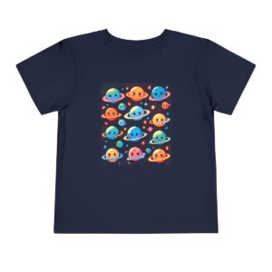 Navy toddler T-shirt with a colorful planets design