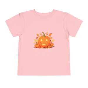 Pink toddler short sleeve tee with a cute pumpkin illustration