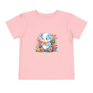 Pink toddler short sleeve tee with a cute baby bunny illustration