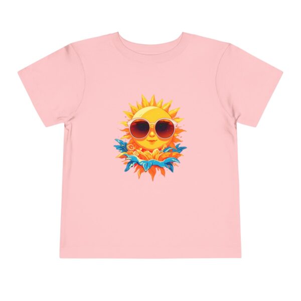 Pink toddler short sleeve tee with a cute summer sun wearing sunglasses illustration