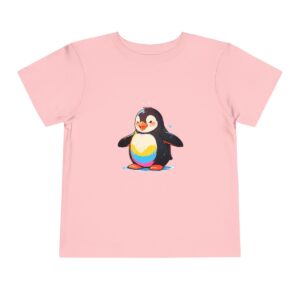 Pink toddler short sleeve tee with a cute penguin illustration