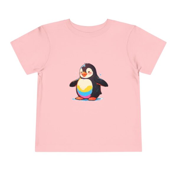 Pink toddler short sleeve tee with a cute penguin illustration