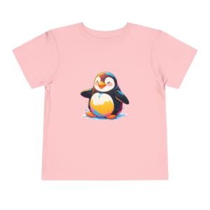 Pink toddler short sleeve tee with a cute penguin illustration