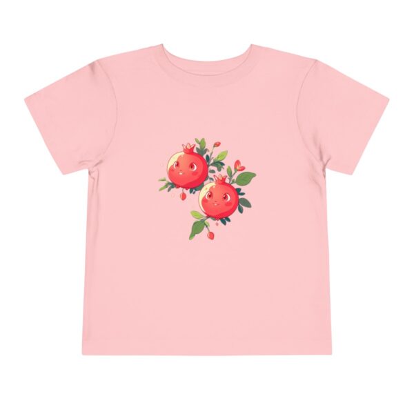 Pink toddler short sleeve tee with cute smiling pomegranate characters design