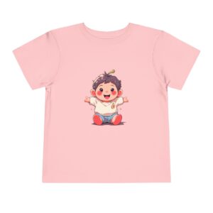 Pink toddler short sleeve tee with a cute smiling fig character design