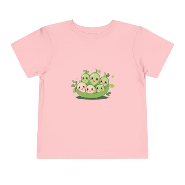 Pink toddler short sleeve tee with cute smiling peas in a pod design