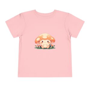 Pink toddler short sleeve tee with a cute mushroom character design