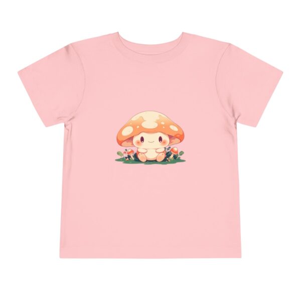 Pink toddler short sleeve tee with a cute mushroom character design