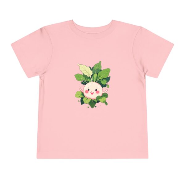 Pink toddler short sleeve tee with a cute smiling radish character design