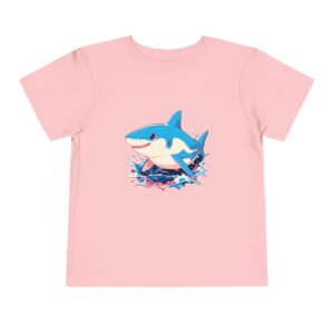 Pink toddler short sleeve tee with a cute baby shark character design