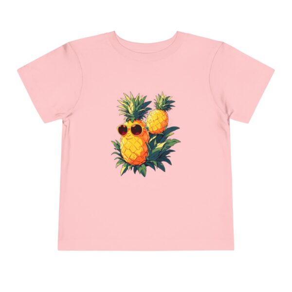 Pink toddler T-shirt with a cool pineapple wearing sunglasses illustration