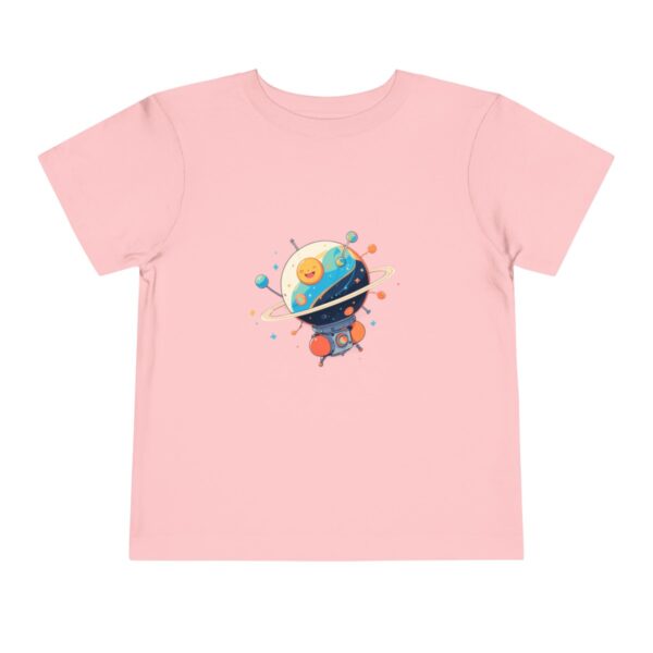 Pink toddler T-shirt with a cute planet and satellite graphic