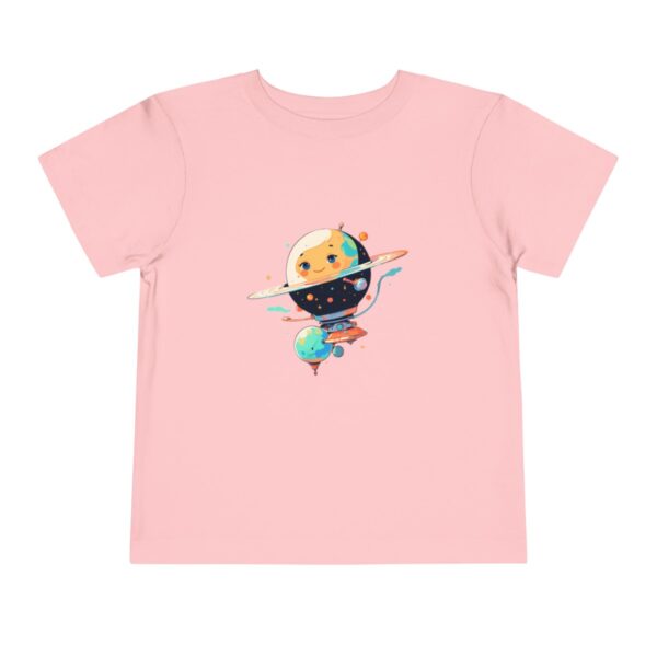 Pink toddler T-shirt with a cute planet and satellite graphic