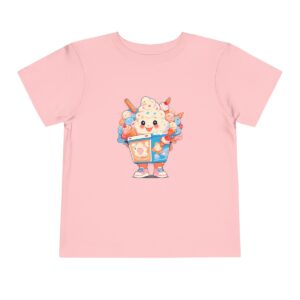 Pink Toddler T-shirt with a cartoon of a smiling ice cream cone