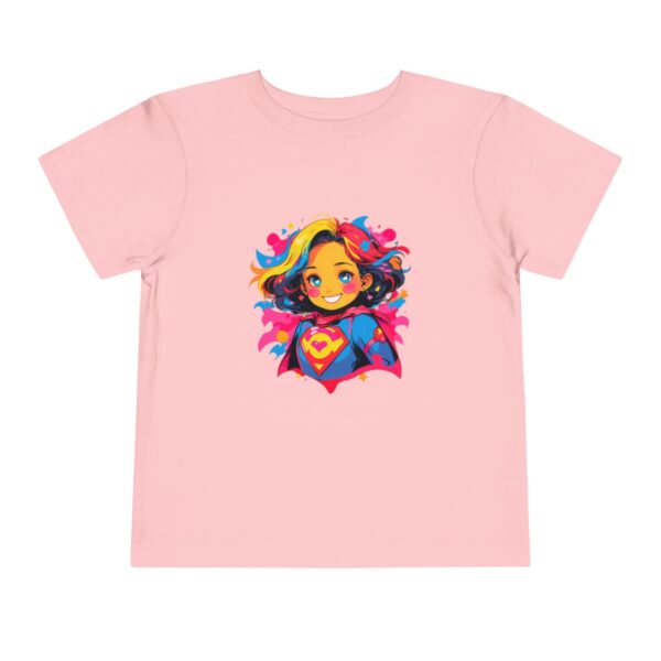 Pink toddler short sleeve tee with a cute superhero girl character design