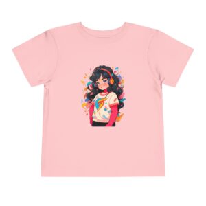 Pink toddler short sleeve tee with a cute superheroine character design