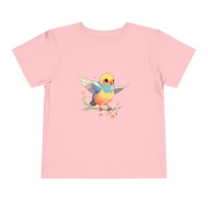 Pink toddler short sleeve tee with a cute baby bird illustration