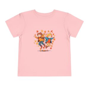 Pink toddler short sleeve tee with a cute autumn leaves illustration