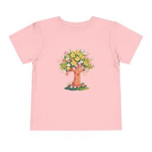 Pink toddler short sleeve tee with a cute happy tree illustration